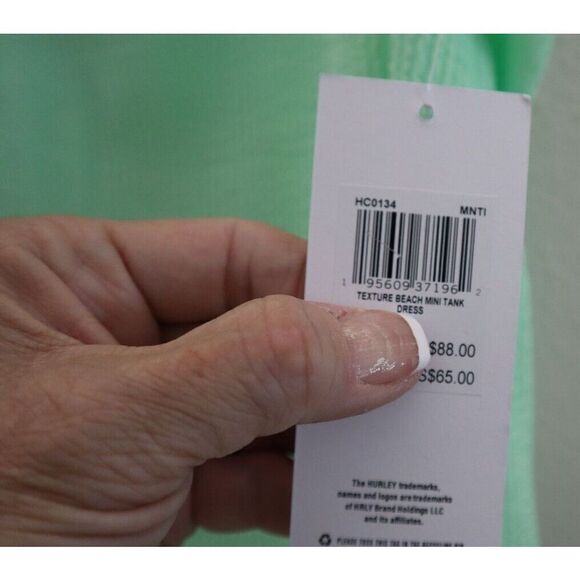 Hurley HC0134 Womens Sz L Mint Green Textured Beach Mini Tank Dress Cover Up $65 - Picture 4 of 9